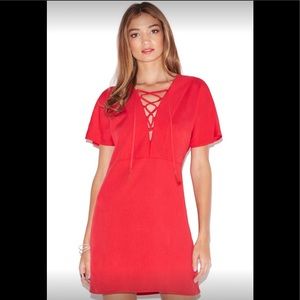 NWT JustFab Lace-up Detail Pale Red Mini Dress